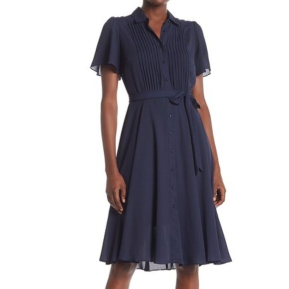 $128 NANETTE LEPORE 2 Piece Navy Blue Pintuck Dress M 10 - Picture 2 of 6